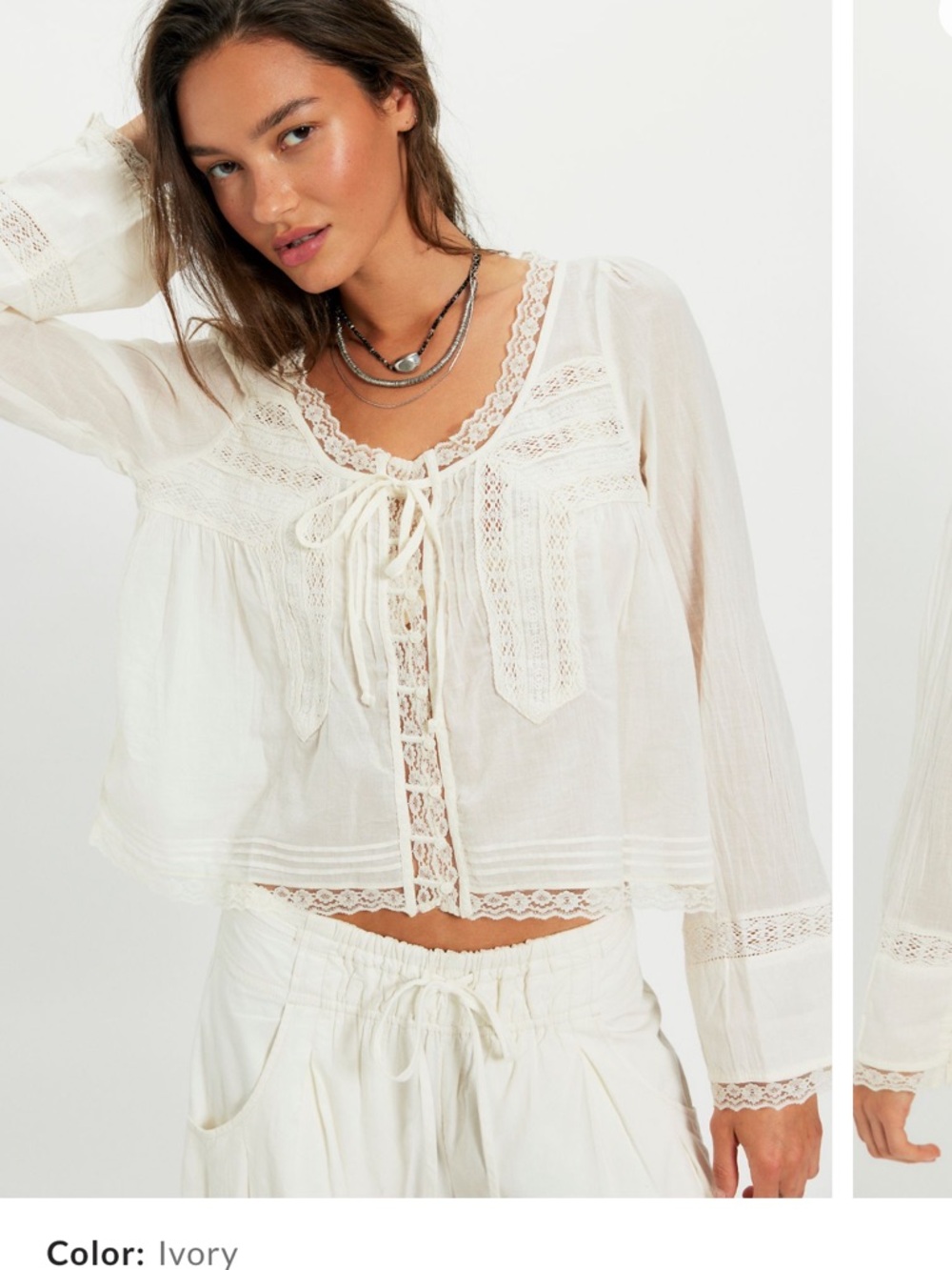 Free people forevermore long sleeve top/Large /lace/cotton